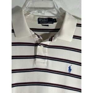 Polo by Ralph Lauren Mens Large Cream w/ Burgundy Navy Stripe Large Cotton Shirt
